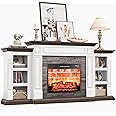 Naice 70" Electric Fireplace with Mantel and Cabinets, Fireplace TV Stand for Living Room Bedroom, Stacked Stone Surround and Remote Control 3D Realistic Flame