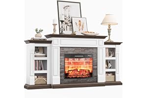 Naice 70" Electric Fireplace with Mantel and Cabinets, Fireplace TV Stand for Living Room Bedroom, Stacked Stone Surround and Remote Control 3D Realistic Flame