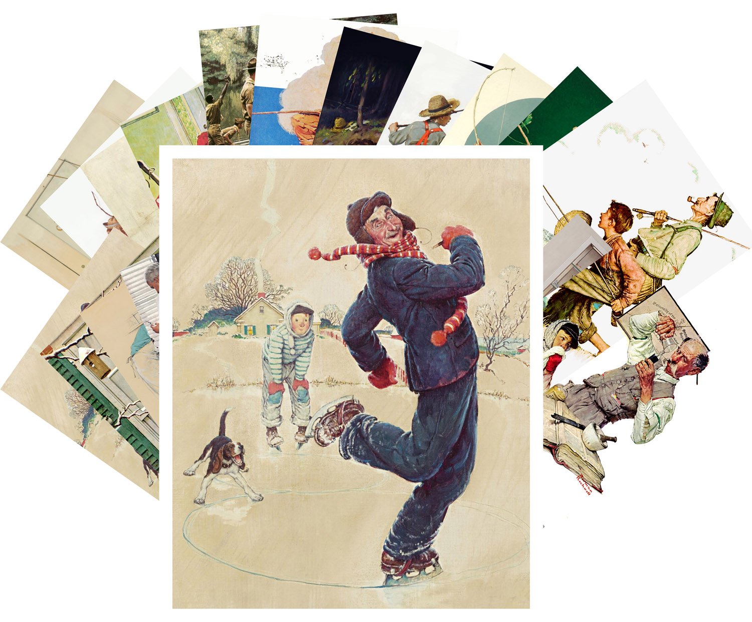 Photo 1 of PIXILUV Vintage PostCards 24 pcs Norman Rockwell Vintage Illustration Boys and Day Life and Fishing