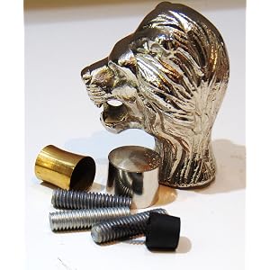 Premium Metal Lion Head Cane Handle Replacement Set – Heavy-Duty Roaring Lion Walking Stick Topper with Dual Finish Collars a