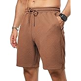 JMIERR Mens Casual 7" Shorts Summer Drawstring Elastic Waist Beach Sweat Shorts Texture with Pockets