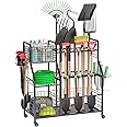 Felnuhee Garden Tool Organizer for Garage, 3 Tier Utility Yard Tool Organizer and Storage Holder with Wheels, Large Garden Tool Rack with Extra Storage Basket for Shed/Garage/Yard/Basement/Lawn
