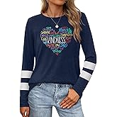 Anbech Women's Long Sleeve Graphic Tshirts Kindness Print Crew Neck Casual Tee Tops