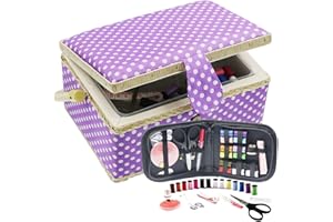 Sewing Basket with Sewing Kit Accessories (Purple, Medium)