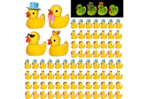 Guiqul 80PCS Mini Resin Ducks to Hide Tiny Ducks Cute Resin Figures Luminous Yellow Miniature for Birthday Party DIY Craft Fa