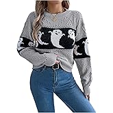 Verdusa Women's Goth Colorblock Graphic Pullover Sweaters Cozy Textured Knit Tops