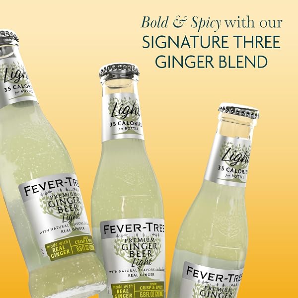 FEVER-TREE LIGHT GINGER BEER – PREMIUM LOW CALORIE MIXER FOR COCKTAILS AND MOCKTAILS, 6.8 FL OZ BOTTLES, PACK OF 24 – NATURALLY SOURCED, NON-GMO
