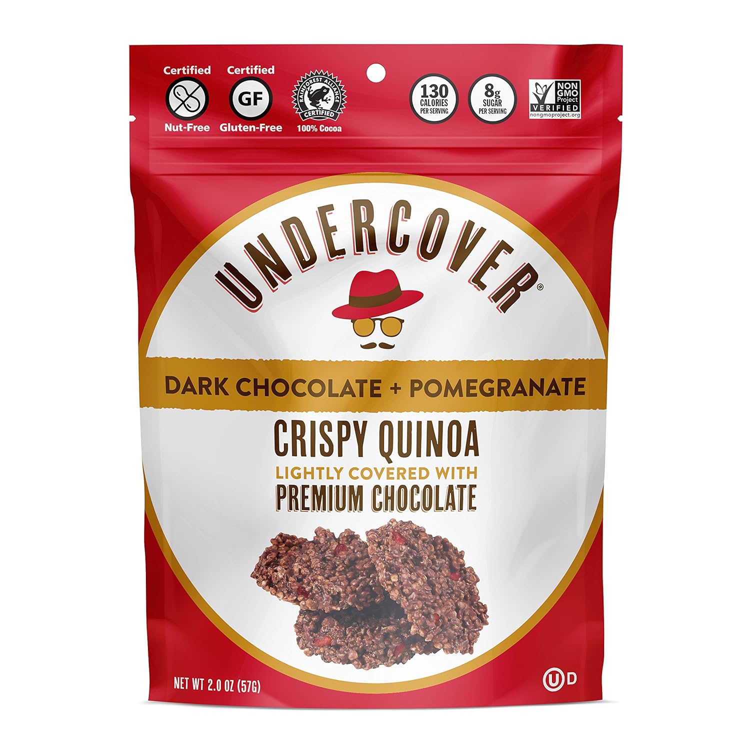 UNDERCOVER Chocolate Crispy Quinoa Snack - Dark Chocolate + Pomegranate - Gluten-Free, Nut-Free