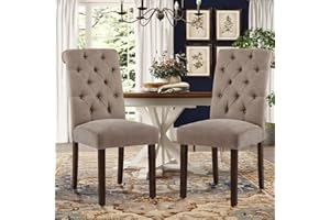 COLAMY Button Tufted Dining Chairs Set of 2, Parsons Upholstered Fabric Dining Room Chairs Kitchen Chairs with Wood Legs and 