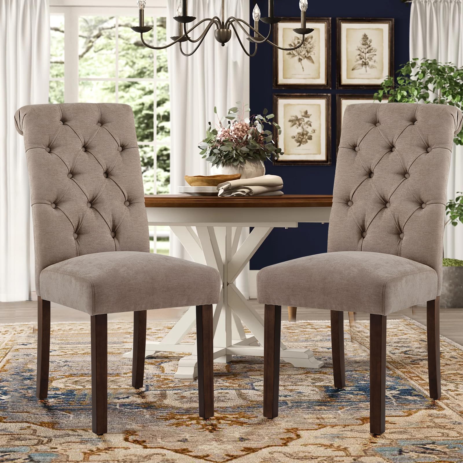 Photo 1 of ****similar***COLAMY Button Tufted Dining Chairs Set of 2, Parsons Upholstered Fabric Dining Room Chairs Kitchen Chairs with Wood Legs and Padded Seat, Taupe