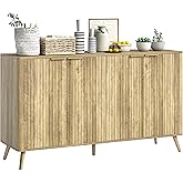 HOMCOM Fluted Sideboard Buffet Cabinet with Storage, 55" Modern Kitchen Coffee Bar Cabinet with 4 Doors, 2 Adjustable Shelves