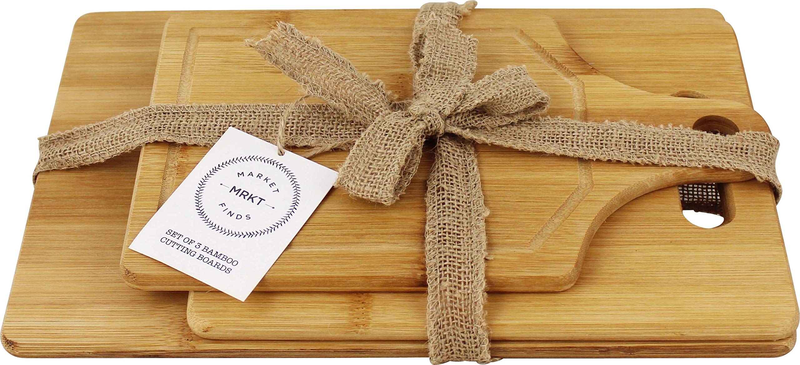 MRKT FINDS 100% Organic Bamboo 3pc Cutting Board Set, Chefs #1 Favorite Brand For All Your Home and Entertaining needs (3 Pack 14x8, 10x7, 8x6 Bamboo Cutting Boards)
