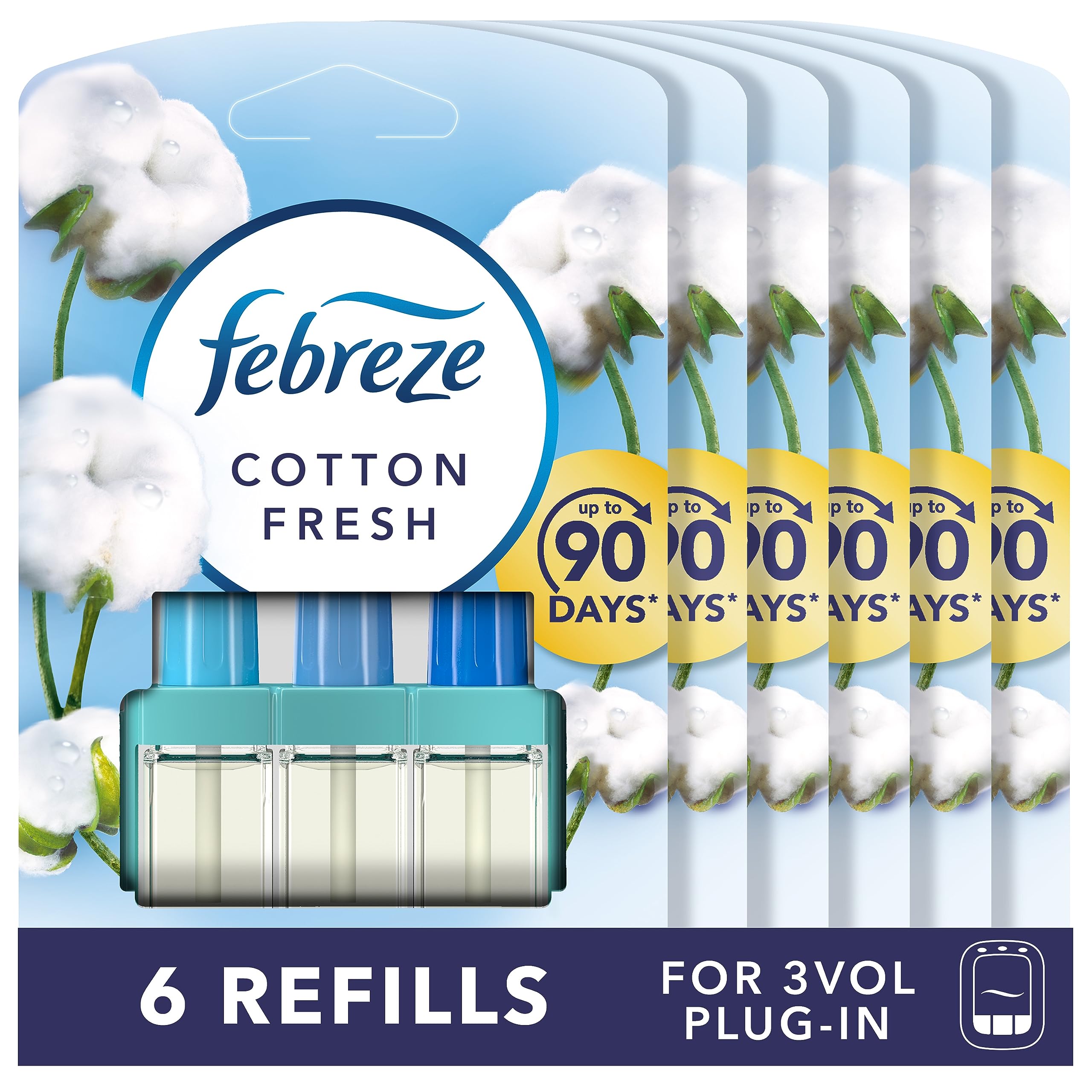 Febreze 3 Volution Air Freshener Plug In Refill 20 ML Cotton Fresh, 3 Alternating Scents To Clean Away Odours 6 x 20 ml