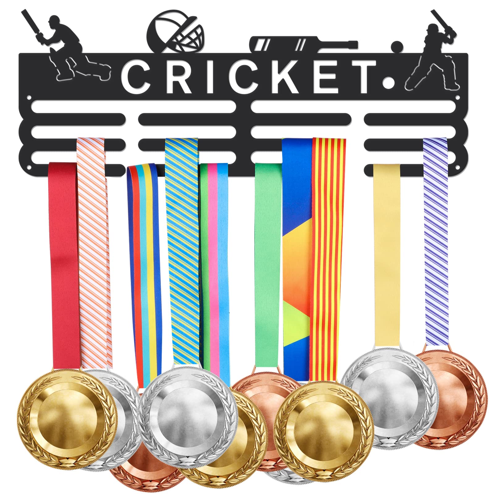SUPERDANT Cricket Medal Hanger Sports Medal Holder with 12 Lines Sturdy Steel Award Display Holders for Over 60 Medals Wall Mounted Medal Display Racks for Ribbon Lanyard