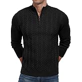 Askdeer Men's Quarter Zip Sweater Cable Knit Mock Turtleneck Sweater Long Sleeve Soft Casual Pullover Sweater
