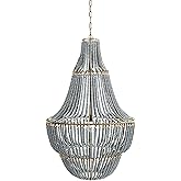 Creative Co-Op Metal and Draped Wood Bead Chandelier, Light Blue/Grey