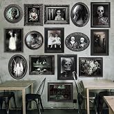 Benjia 15 Halloween Gothic Creepy Skull Photos Haunted Horror Picture Frame, Waterproof Durable, with 80pcs Self Adhesive Dots，Creepy Photo Decoration For Haunted Family Castle Masquerade Party Black