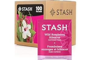 Stash Tea Wild Raspberry Hibiscus Herbal Tea, Box of 100 Tea Bags (Packaging May Vary)