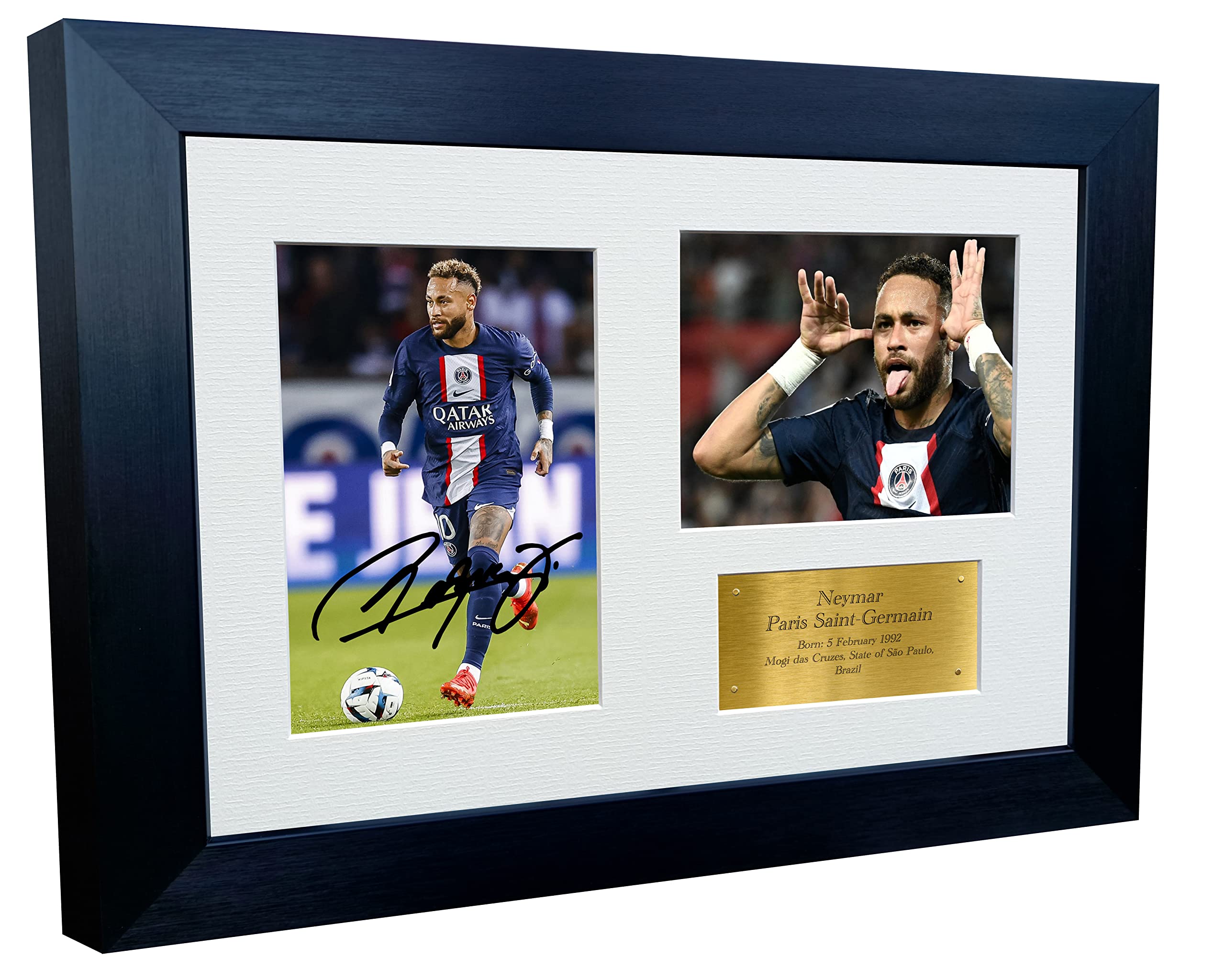 2022/23 Neymar Junior Paris Saint-Germain PSG Triple Autographed Signed 12x8 A4 Photo Photograph Picture Frame Football Soccer Poster Gift G