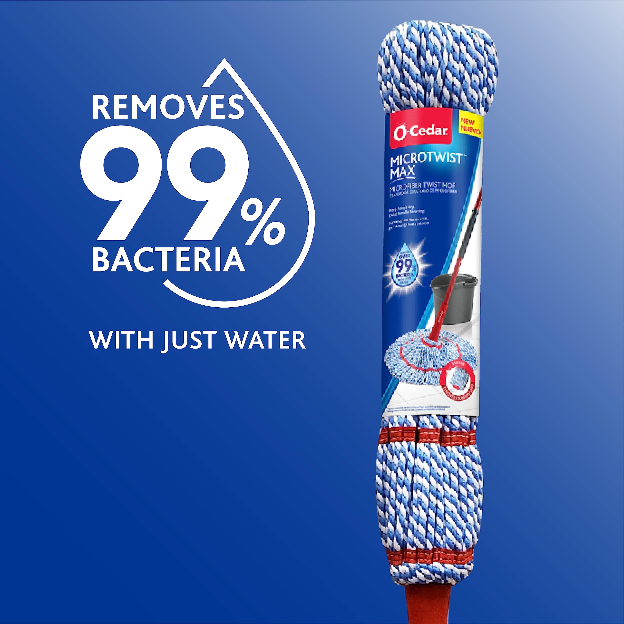 O-Cedar MicroTwist MAX Microfiber Twist Mop with 1 Extra Refill | Features Hands-Free Wringing | Extra Large 18-Inch Mop Head | Safe on All Floor Types