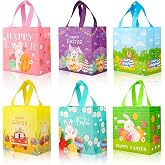 6 Pack Easter Gift Bags with Handles - Reusable Non Woven Easter's Day Tote Bags for Kids, Cute Bunny &amp; Egg Large Easter Bags for Treats, Egg Hunt, Classroom &amp; Party Favors - 9.0&times;8.6&times; 4.3 Inches