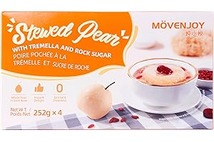 Movenjoy Stewed Pear with Tremella and Rock Sugar, 252g x 4 Pack Refreshing Cantonese-Style Ready-to-Eat Dessert – Whole Pear