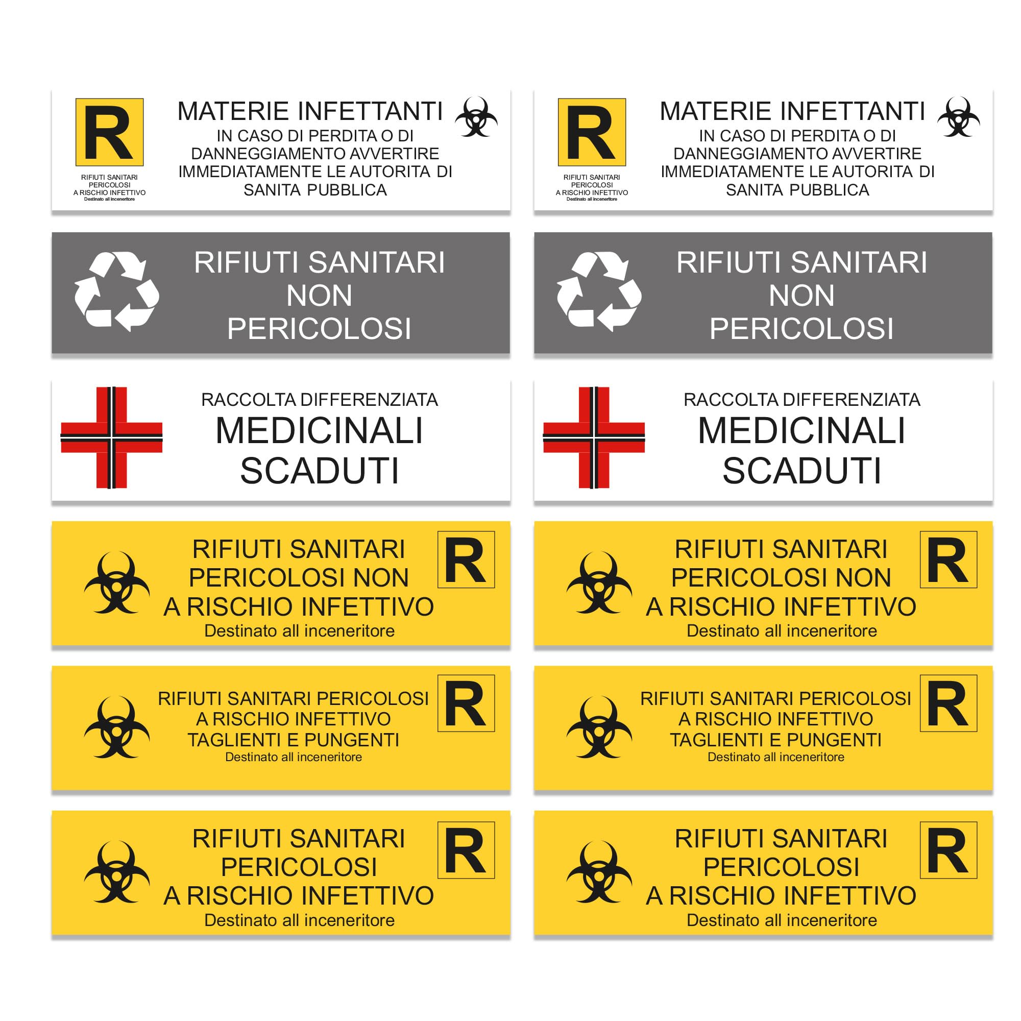 GamesMonkey® - Recycling Stickers for Special Dangerous Waste Infectious Drugs – Washable Waterproof Illustrated – Italian (15 x 4, 12 Pieces)