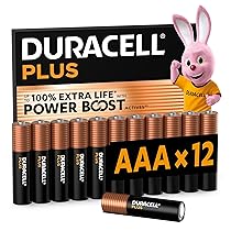 DURACELL Batterie Plus AAA (Confezione da 12) – Batterie Alcaline da 1,5 V – Fino al 100% di durata extra con Attivi POWER BOOST – Affidabilità per i dispositivi di utilizzo quotidiano – MN2400