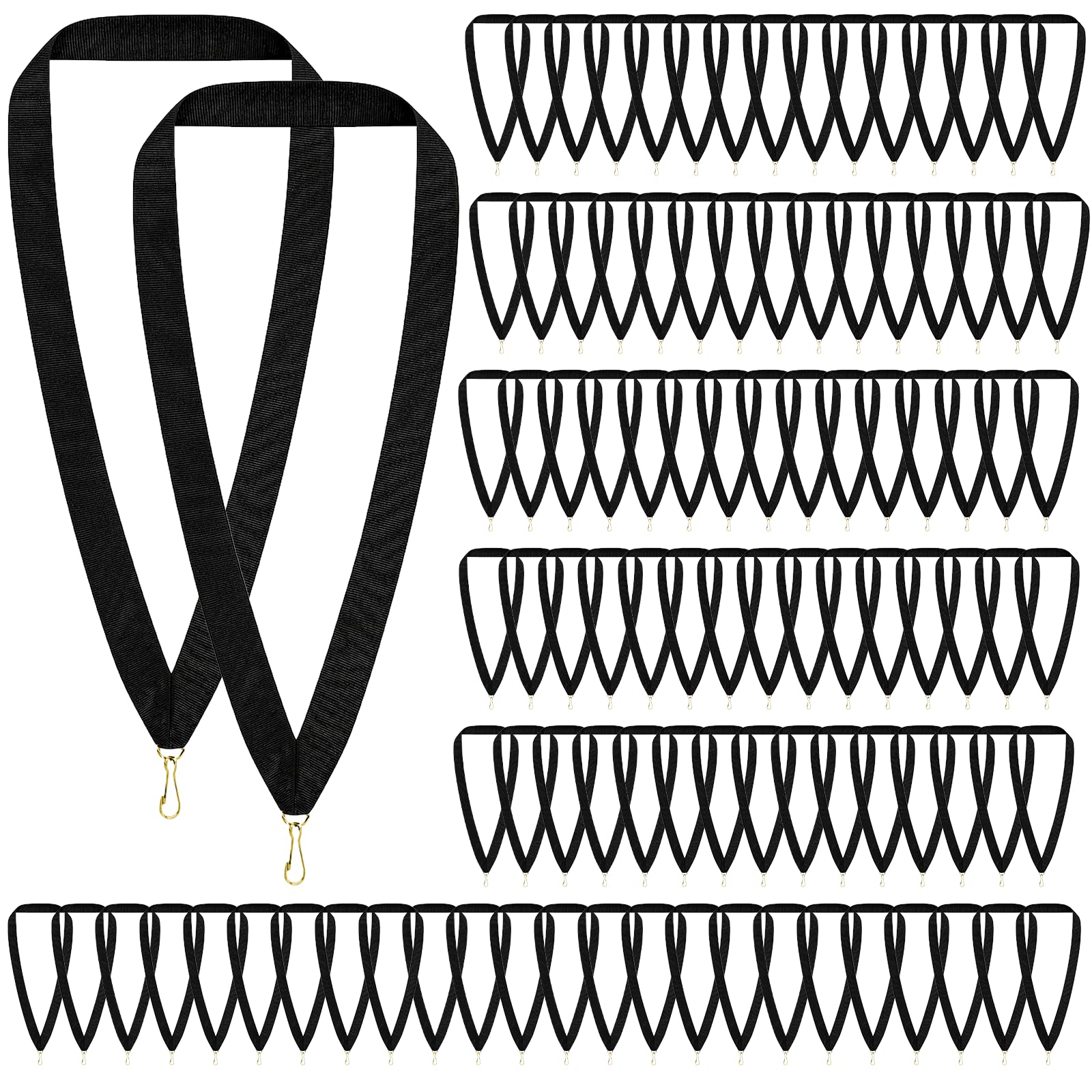 Photo 1 of 100 Piece Neck Ribbon with Snap Clips Black Medal Ribbon Lanyards Flat Award Holder Solid Award Ribbons Lanyards Participation Ribbons for Competitions Sports Party Meeting