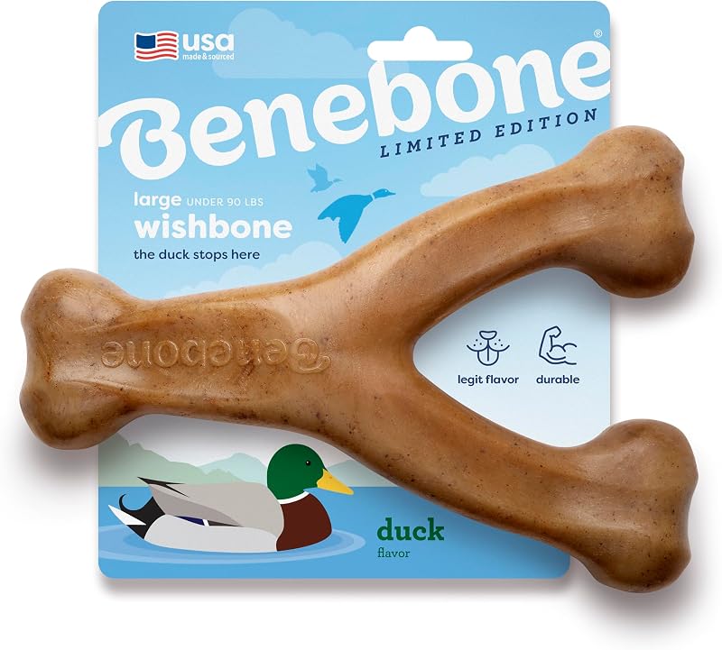 Benebone Wishbone Durable Duck Flavor Dog Chew Toy Large USA Made