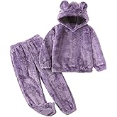 YKR Girls Fuzzy Pants Set Bear Ear Crop Hoodie Fleece Sweatsuit Two Piece Outfit Cute Fluffy Sweatshirt