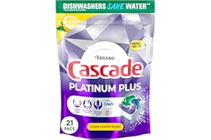 Cascade Platinum Plus Dishwasher Pods, Dishwasher Detergent, Dishwasher Soap, Dish Tabs, Dishwashing Tablets, Dish Detergent, Lemon, Actionpacs, 21 Count