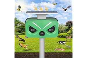SHINYART Upgraded Solar Ultrasonic Animal Repellent, Outdoor Powered Squirrels Deterrent with Motion Sensor,Sound and LED Flashing,Waterproof Deer Repeller,Animal Repellent for Cat Dog Bird Rabbit Wild 028