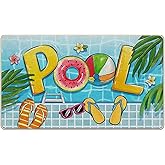 Livcoz Summer Pool Welcome Front Door Mat, Swim Ring Ball Flip Flops Decorative Doormat Non-Slip Floor Entryway Rug, Spring T