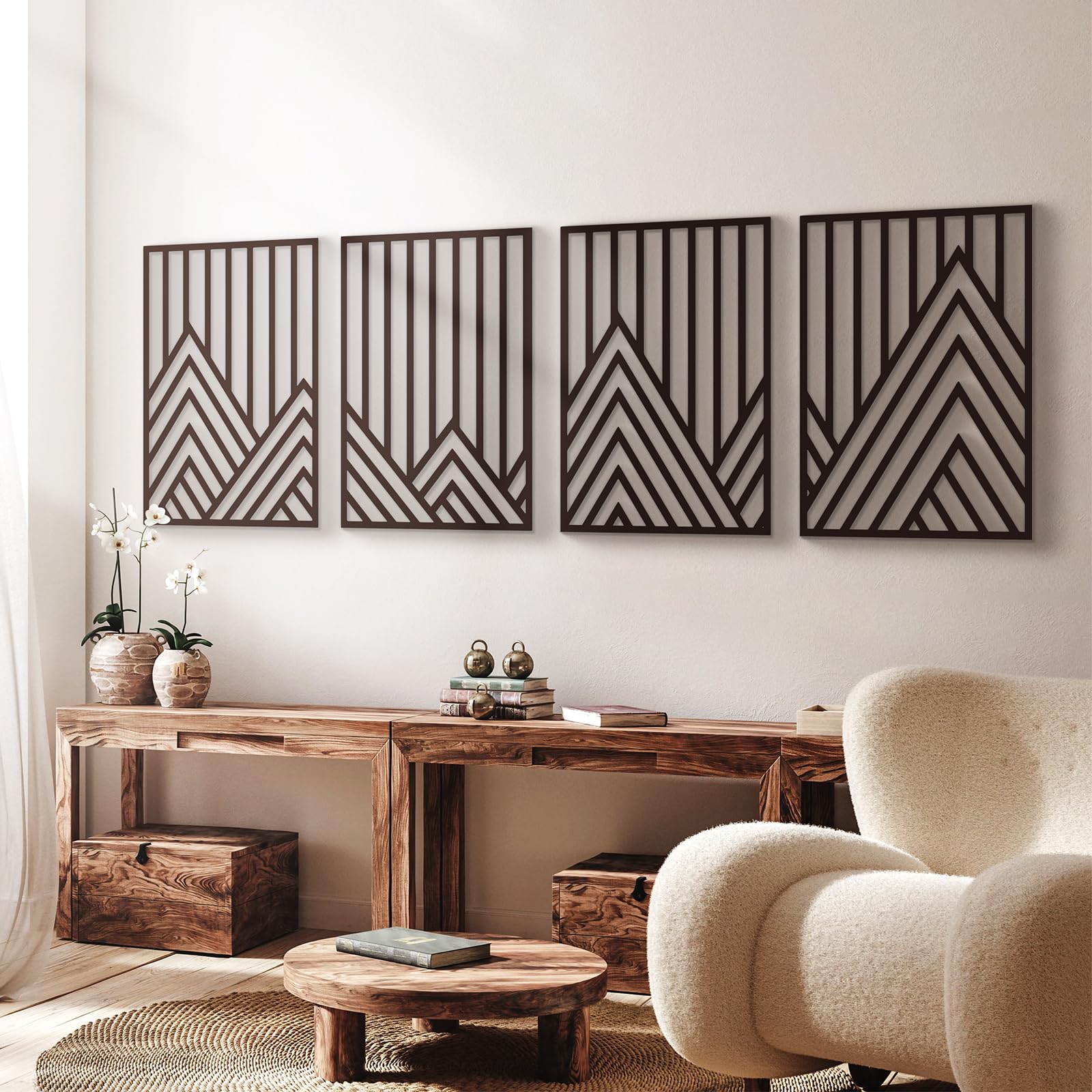 Glamativity 4 Pcs Black Abstract Mountain Line Metal Wall Art, 17 x 12 ...