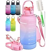 EnergyBud 1 Gallon Water Bottle with 128 oz Capacity - Motivational Time Markers for Daily Hydration Goals - Leakproof BPA Free Tritan with Removable Straw