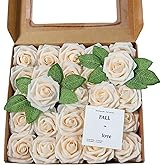 Meldel Artificial Flower 25pcs Real Touch Champagne Rose Fake Foam Roses with Stems for DIY Wedding Bouquets Gifts Bridal Shower Faux Floral Centerpieces Arrangements Home Party Tables Decorations