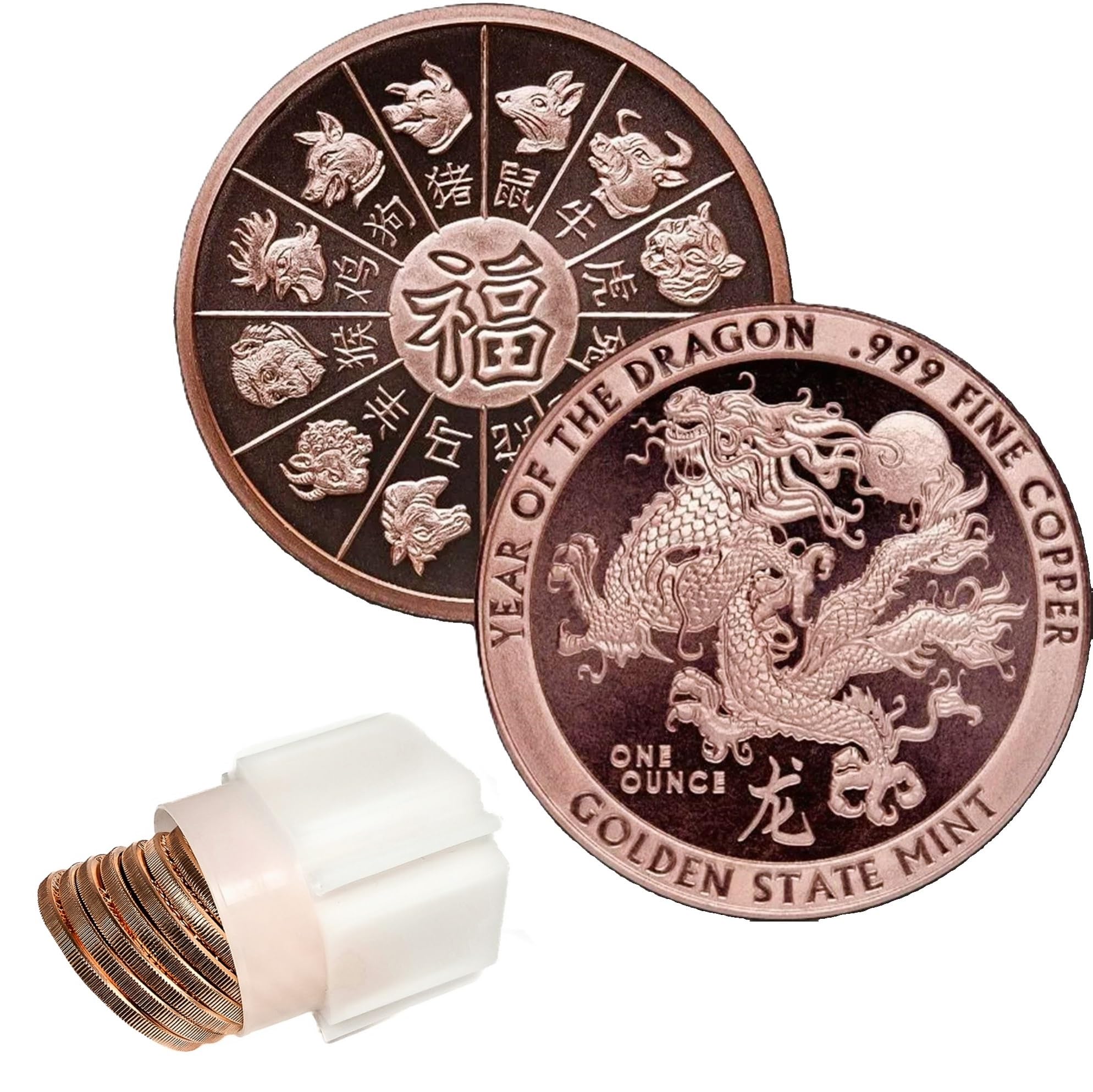 Katy Craig 10 x 1oz 2024 Chinese Zodiac Lunar Year of the Dragon Copper Rounds 999 Fine Bullion Supplied in Tub