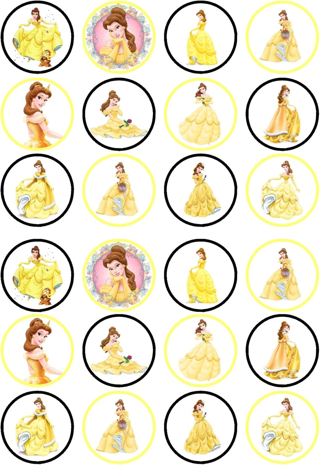 24 discos de oblea para cupcakes con diseño de princesa Bella de La