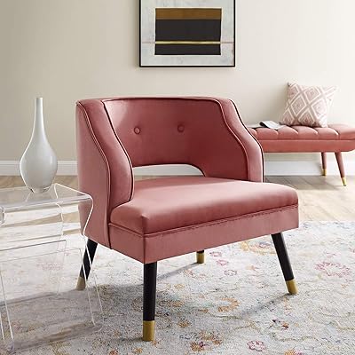Modway Traipse Button Tufted Velvet Armchair, Dusty Rose