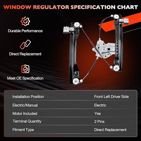 751-739 FRONT LEFT DRIVER SIDE POWER WINDOW REGULATOR WITH MOTOR(2 PINS) ASSEMBLY COMPATIBLE WITH 2012-2015 CHEVY CRUZE,2016 CRUZE LIMITED REPLACE# 95382556, 95265280, 95919259