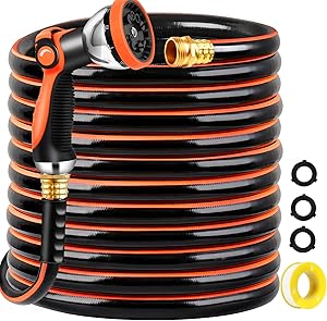 TomCare Garden Hose 50 ft Premium Rubber Garden Hose Water Hose Flexible 3 Layers Hybrid Garden Hoses with 10 Function Hose Sprayer 3/4