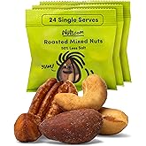 Nuts com Deluxe Roasted Mixed Nuts (50% Less Sodium) - 24 Single Serve | Almonds, Cashews, Pecans, Brazil Nuts, Hazelnuts &ndash; Gluten-Free, Kosher, No Peanuts &ndash; Healthy Low Sodium Protein Snack