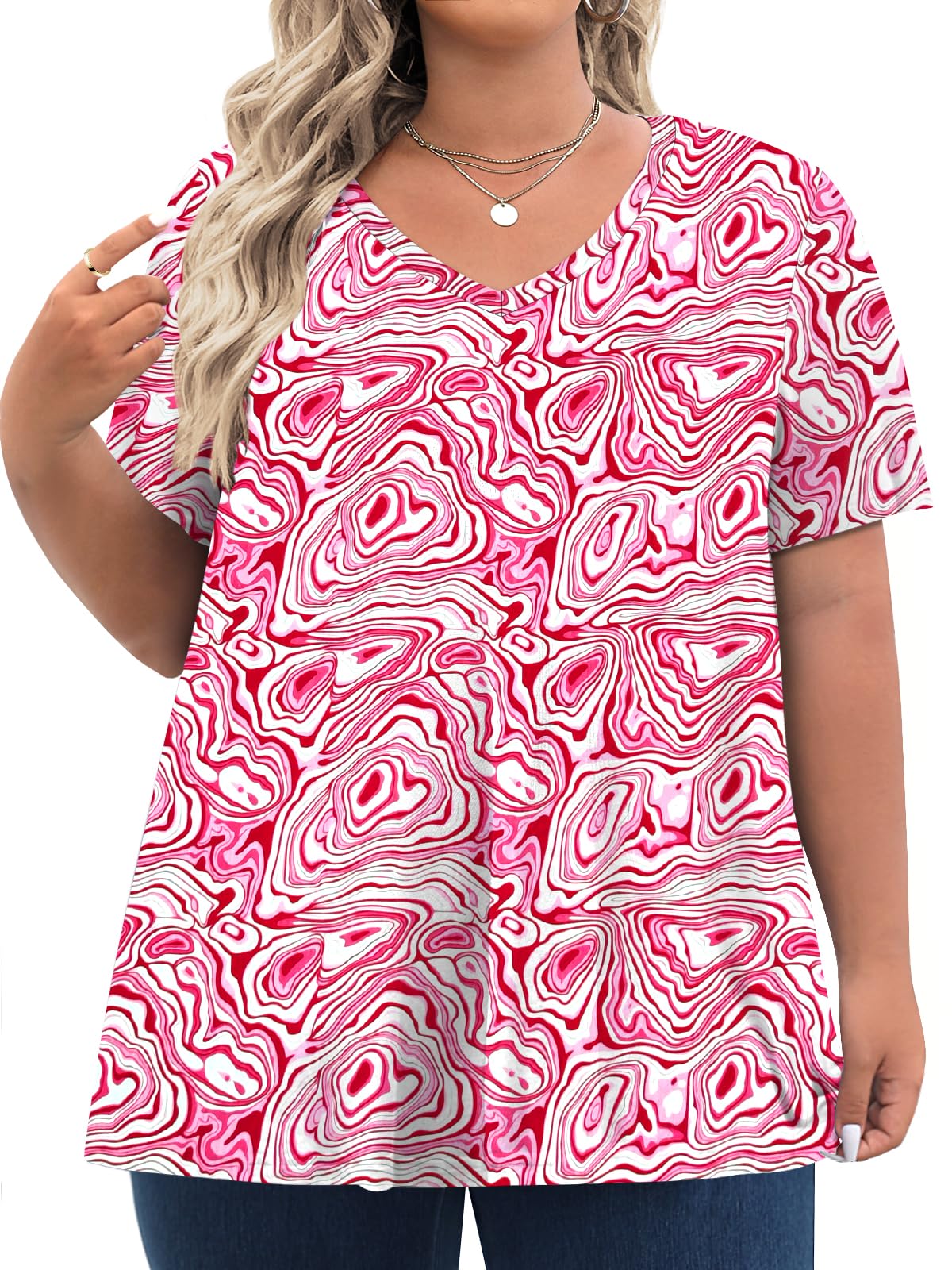 Tencede Womens Plus Size Tops Short Sleeve Tunic Shirts V Neck Summer ...