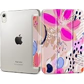 DONGKE for iPad mini 7 (A17 Pro) 2024 &amp; iPad mini 6 2021 8.3 Inch, Slim Foldable Stand Hard PC Translucent Back Shell Smart Cover for iPad mini 7th/6th Generation [Auto Wake/Sleep] - Floral Artistic