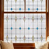 ADD.HERES Window Privacy Film, Stained Glass Window Film, 17.5" x 78.7" | Window Film Decorative, Removable Static Clings, Reeded Glass Window Film, Sun Blocking Heat Control, Starburst