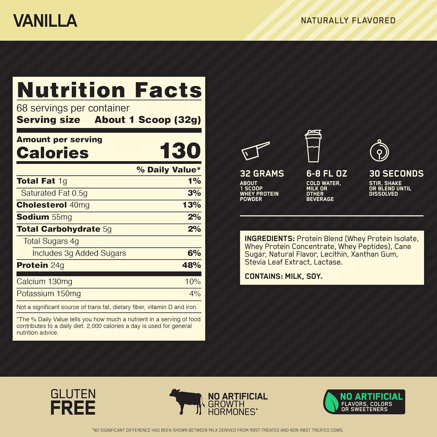 Optimum Nutrition Gold Standard 100% Whey Protein Powder, Naturally Flavored Vanilla, 4.8 Pound (Packaging May Vary): Health & Personal Care