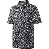 Boys Polo Shirt Short Sleeve Performance Dry Fit Stretch Funny Print Active Casual Collared Golf Shirts for Boy