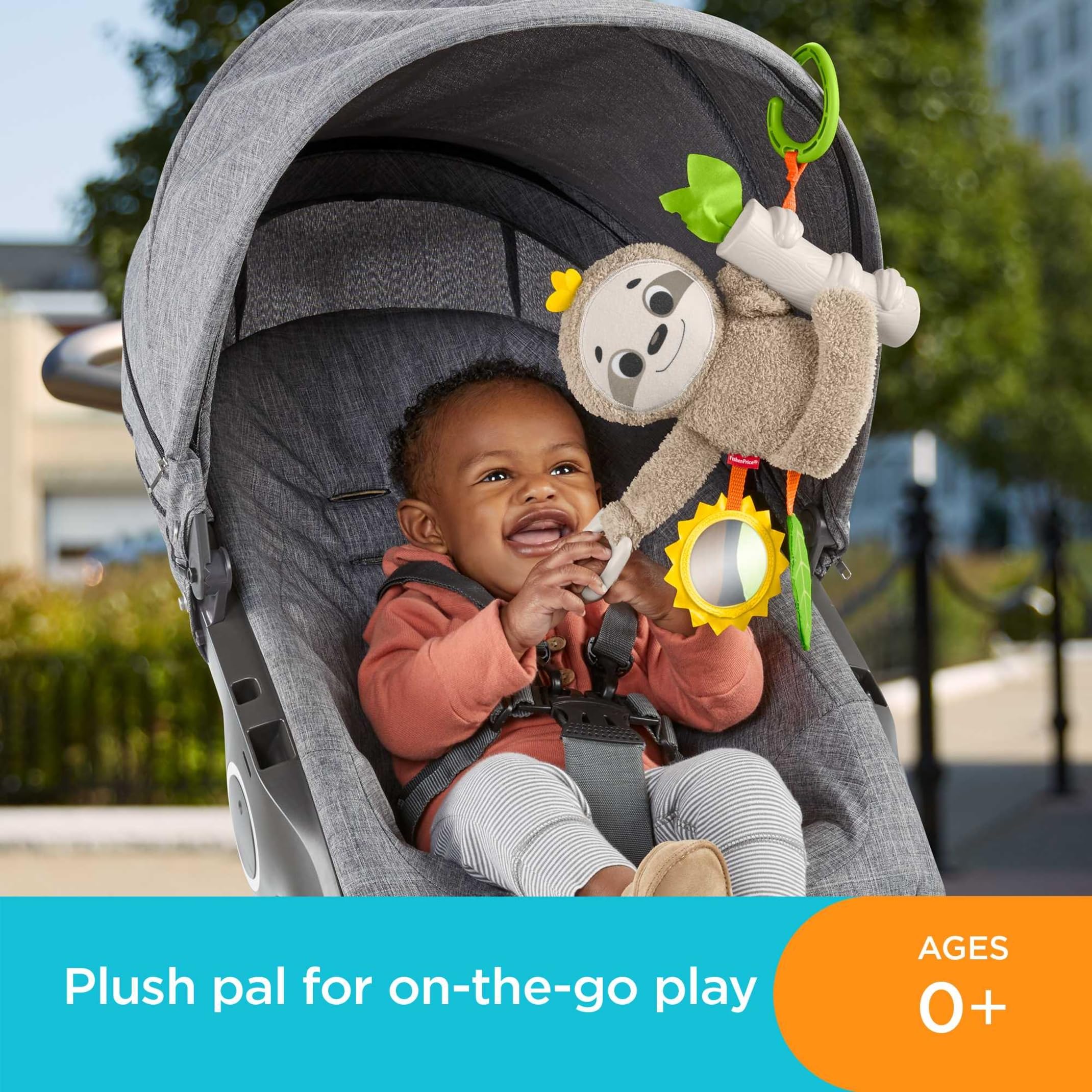 Fisher-Price Baby Toy Slow Much Fun Stroller Sloth, Travel Activity with Motion & Sensory Details for Newborns Ages 0+ Months