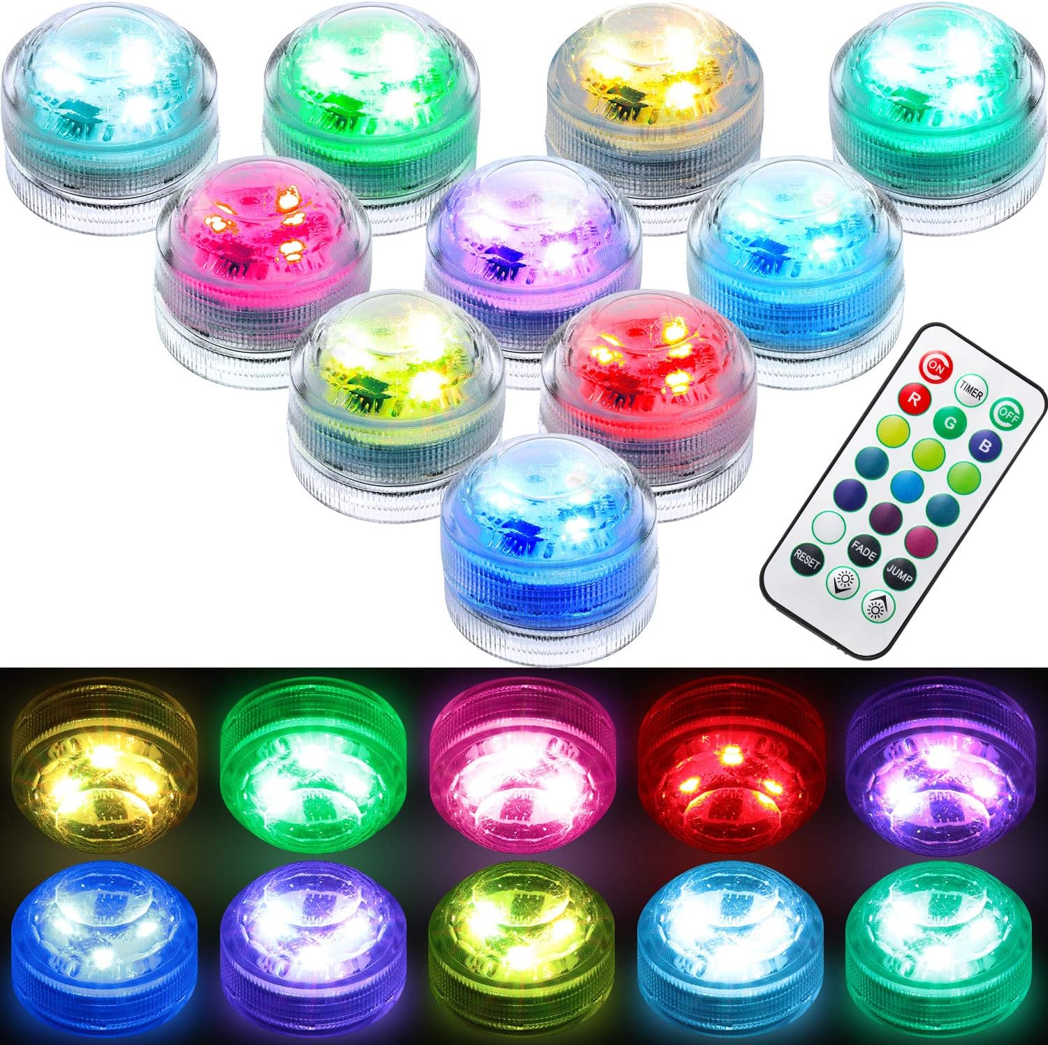 10 Pieces 1.18 Inch Small Submersible LED Lights Waterproof Battery